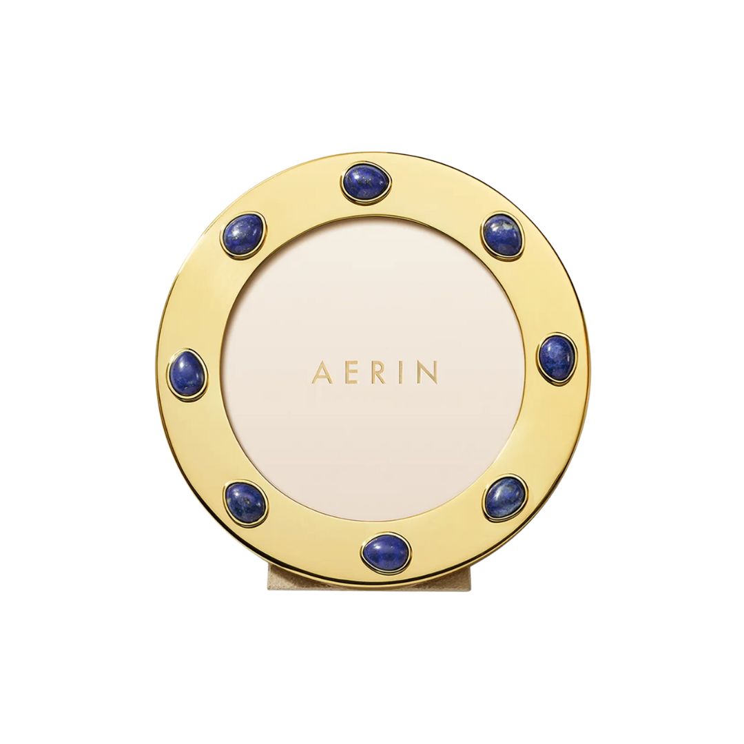 AERIN Augusta Gemstone Round Picture Frame, 5" in Gold & Lapis
