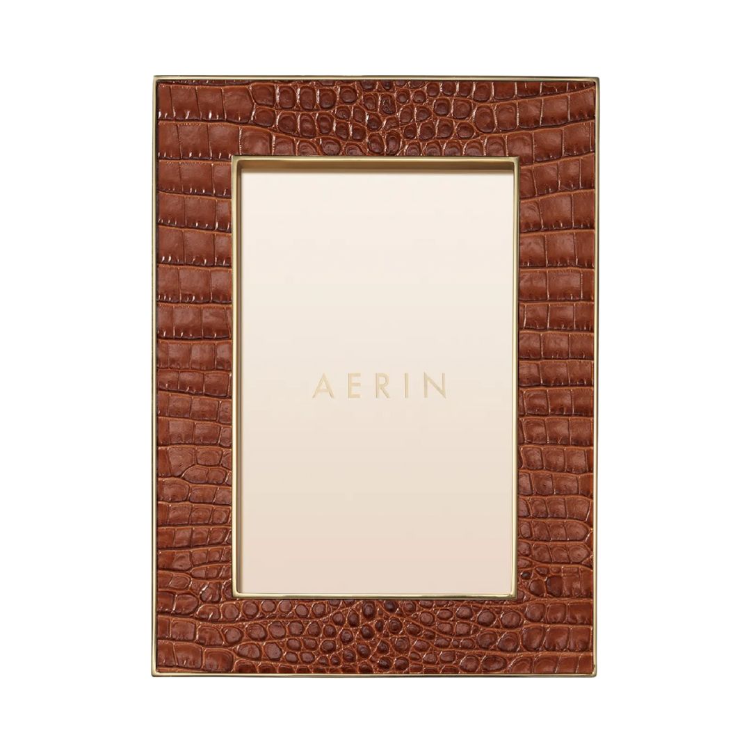 AERIN Classic Croc Leather Frame, 4" x 6" in Chestnut