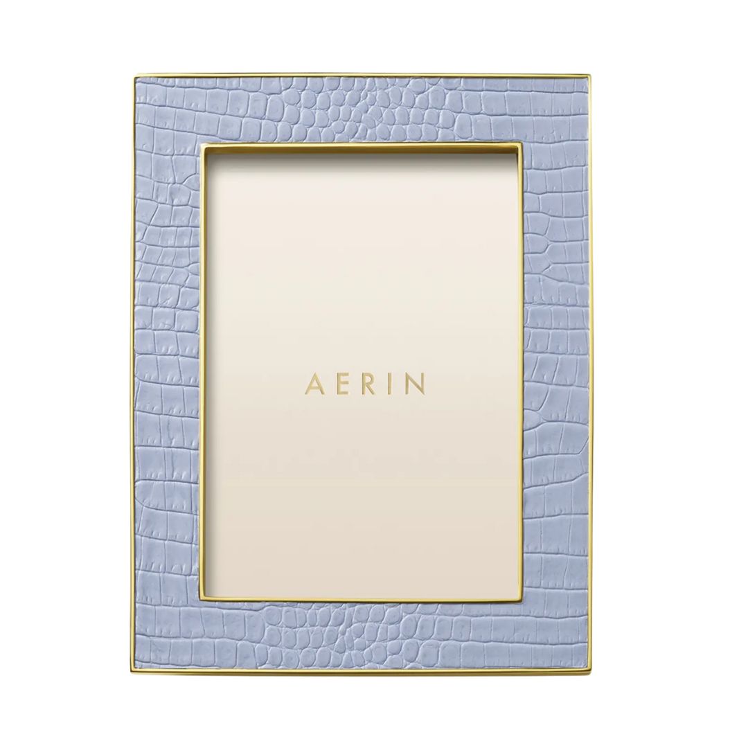 AERIN Classic Crocodile Leather Frame, 5x7 in Hydrangea Blue