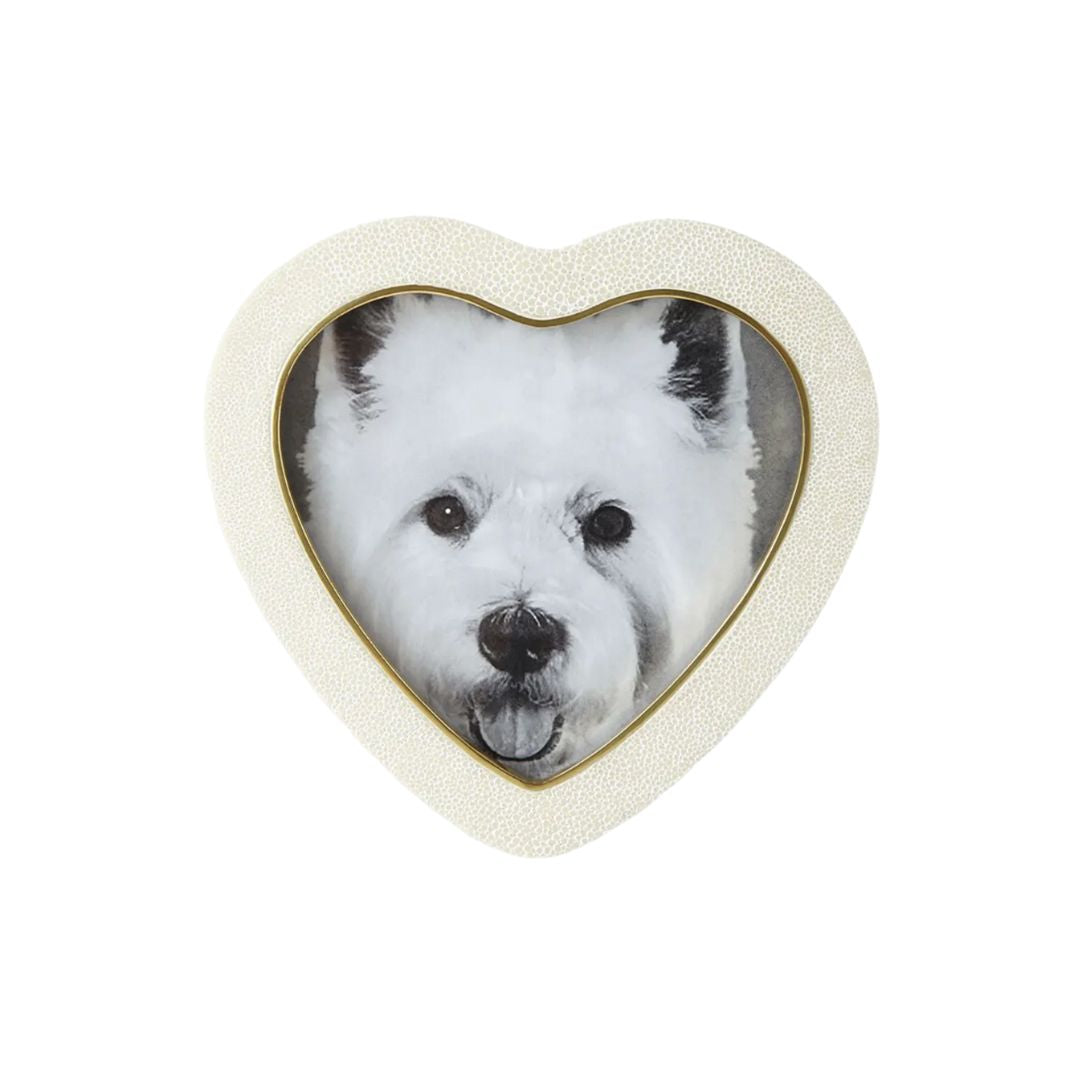 AERIN Cream Faux Shagreen Heart Picture Frame