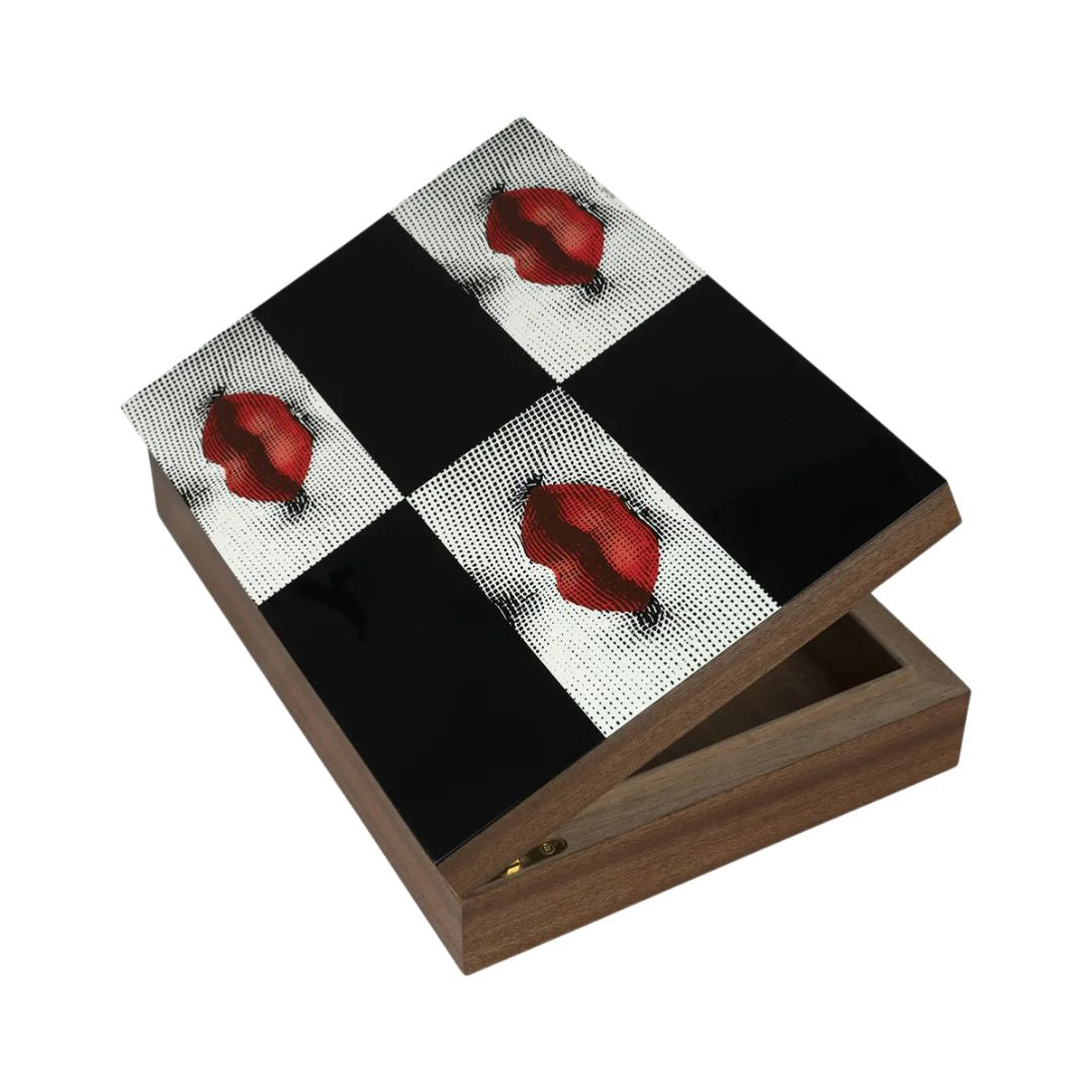 FORNASETTI Kiss Wooden Box in Black, White & Red