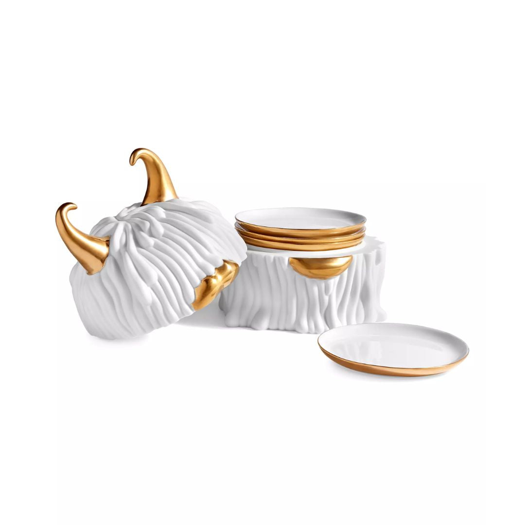 L'OBJET Haas 5-Piece Lynda 24K Gold & Porcelain Box & Plate Set in White