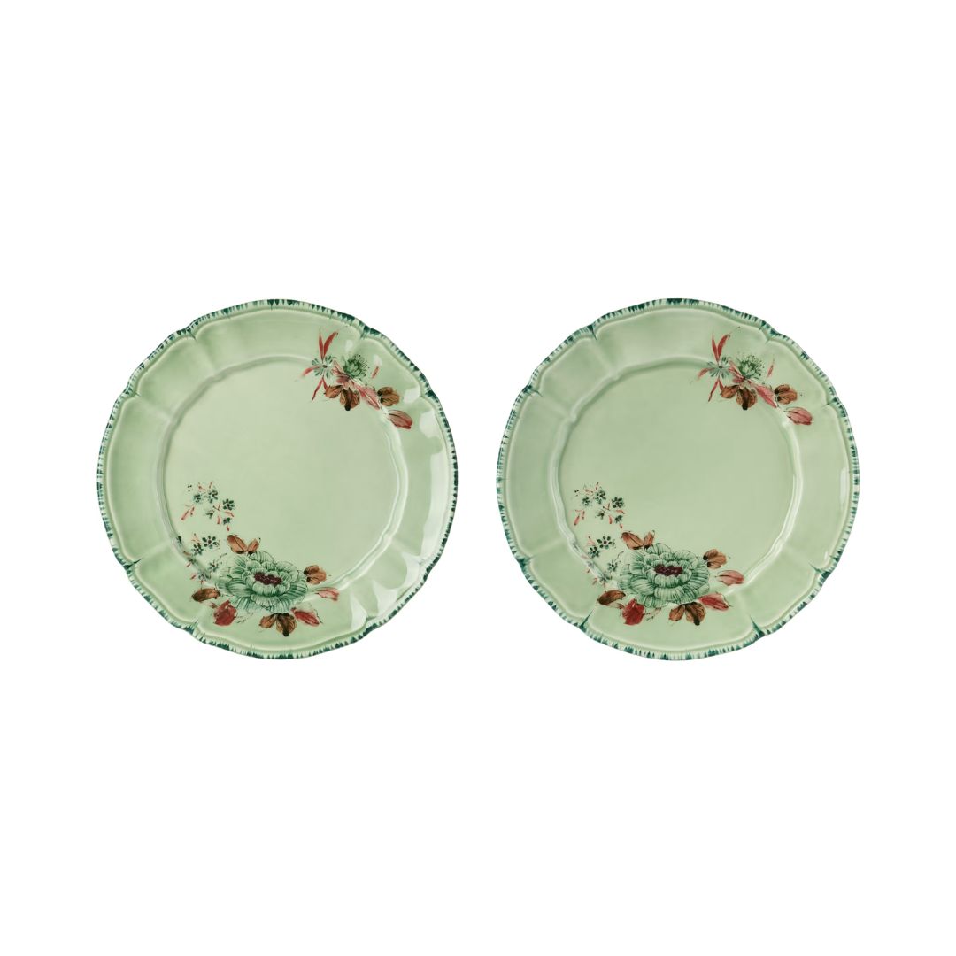 LABORATORIO PARAVICINI x Lisa Corti Camelia Celadon Dessert Plate Set in Green