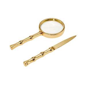 AERIN Ava Bamboo Magnifying Glass and Letter Opener in Gold