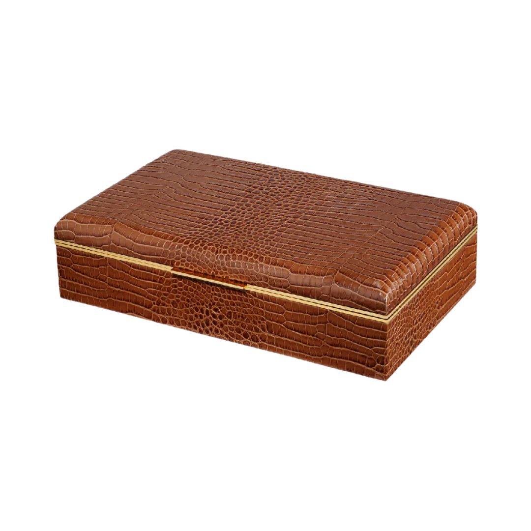AERIN Classic Croc Leather Desk Box in Chestnut
