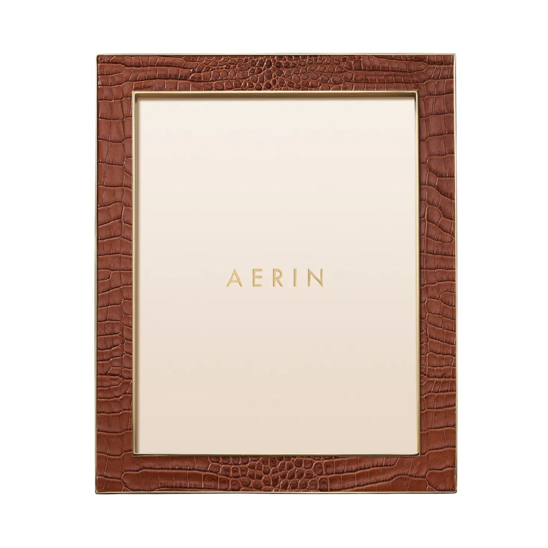 AERIN Classic Croc Leather Photo Frame, 8" x 10" in Chestnut