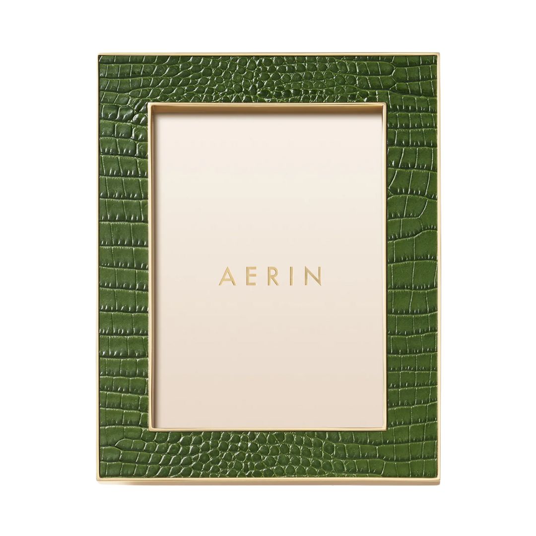 AERIN Classic Crocodile Leather Frame, 5x7 in Green