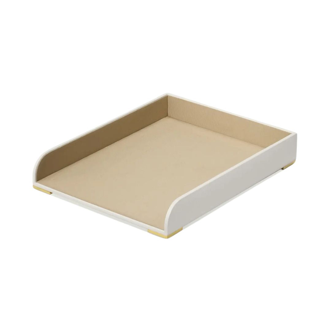 AERIN Classic Leather Paper Tray in Open White