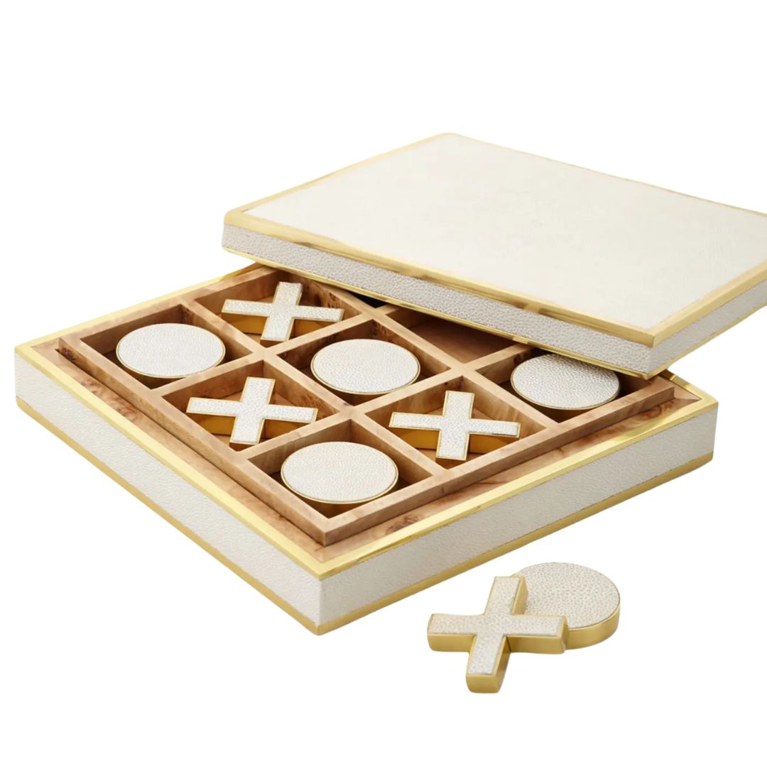 AERIN Cream Faux-Shagreen Tic Tac Toe