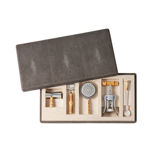 AERIN Faux Shagreen Bamboo Bar Set in Chocolate
