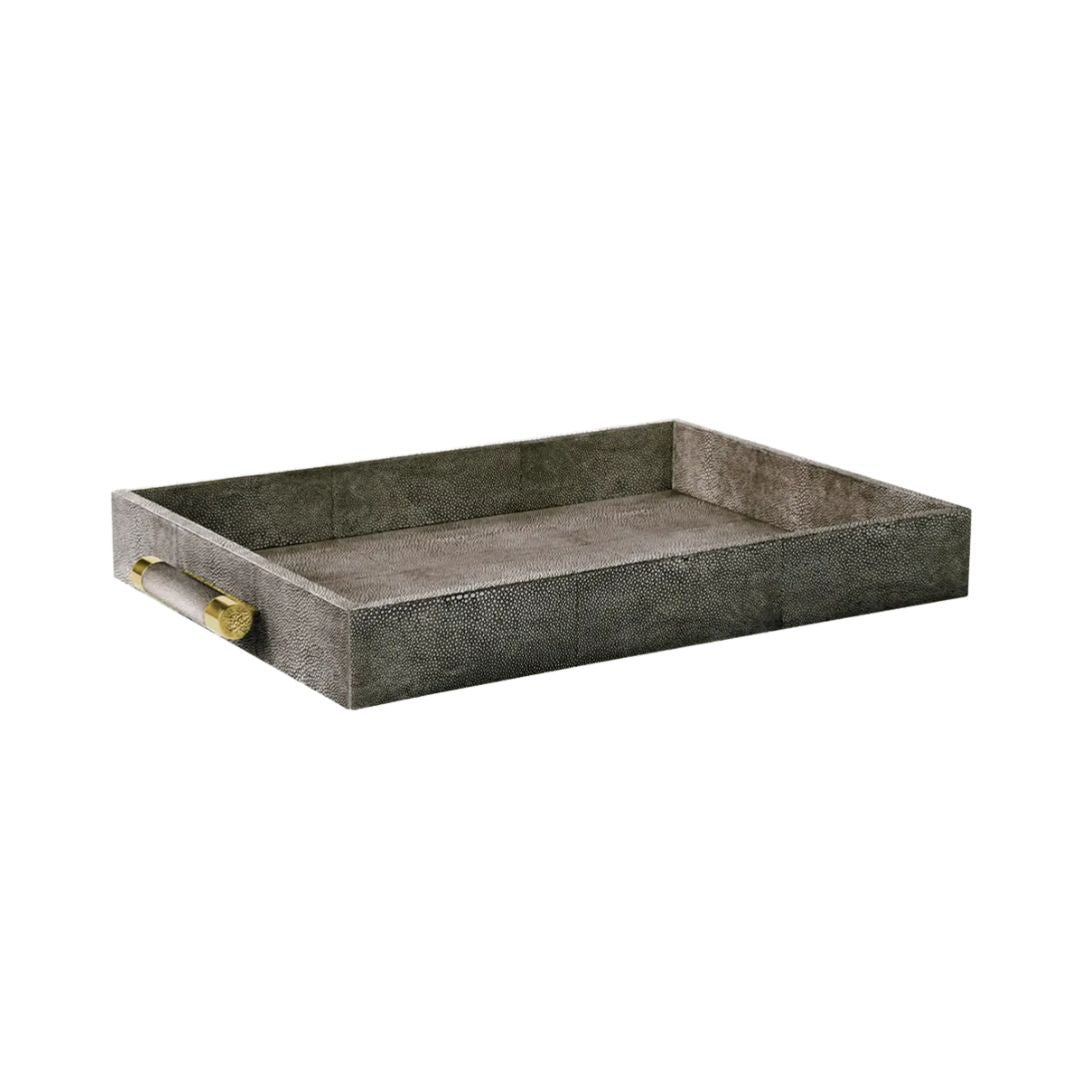 AERIN Faux Shagreen Rectangular Tray in Chocolate