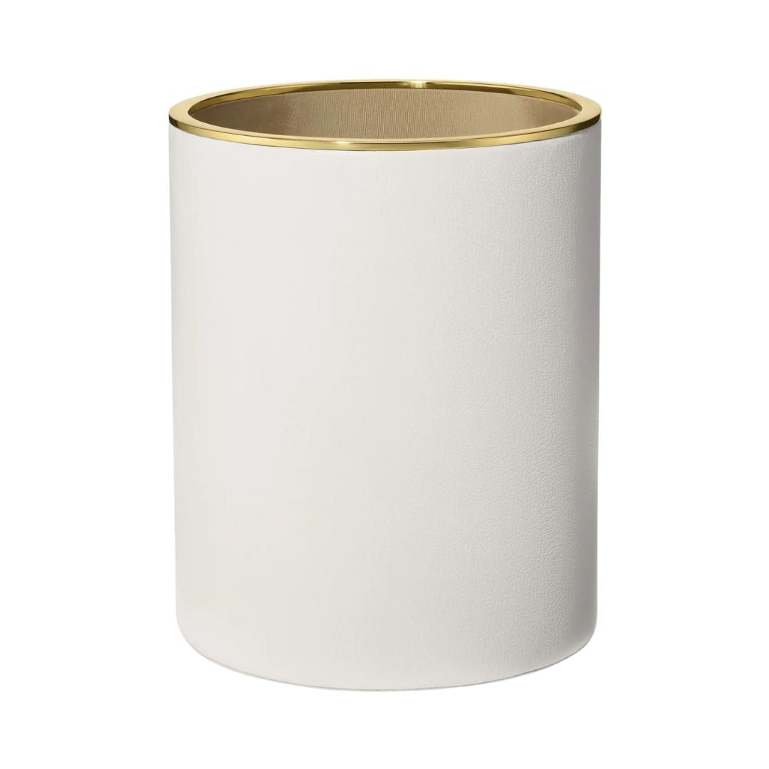 AERIN Piero Leather Wastebasket in Open White