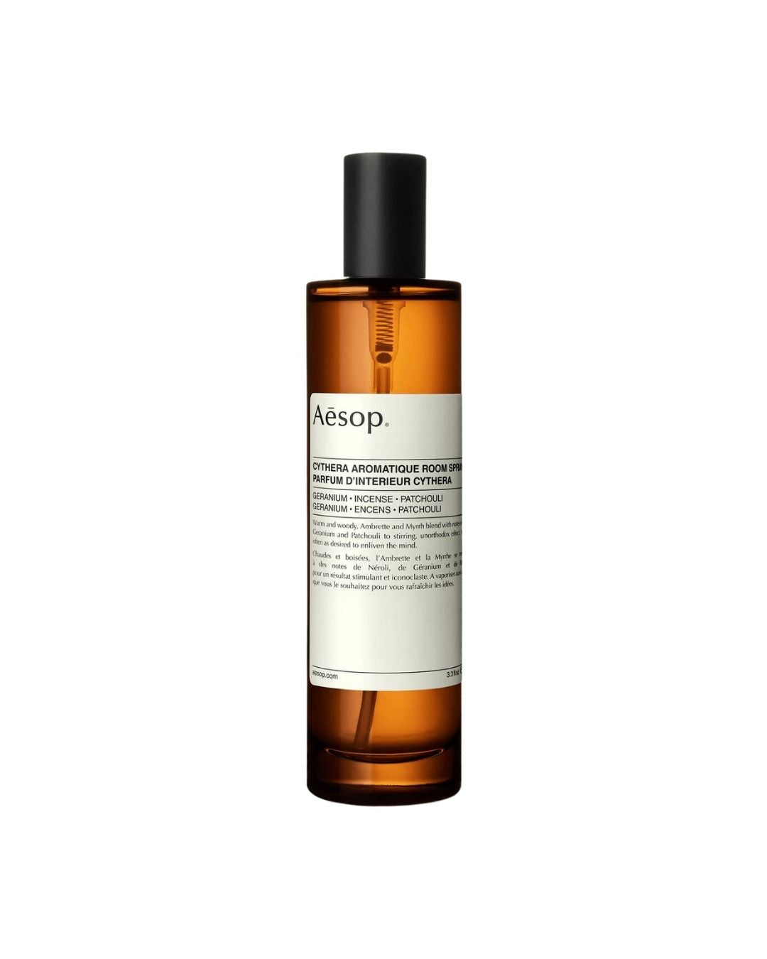 AESOP Cythera aromatique room spray. A warm, woody fragrance designed to create depth and comfort in interiors.