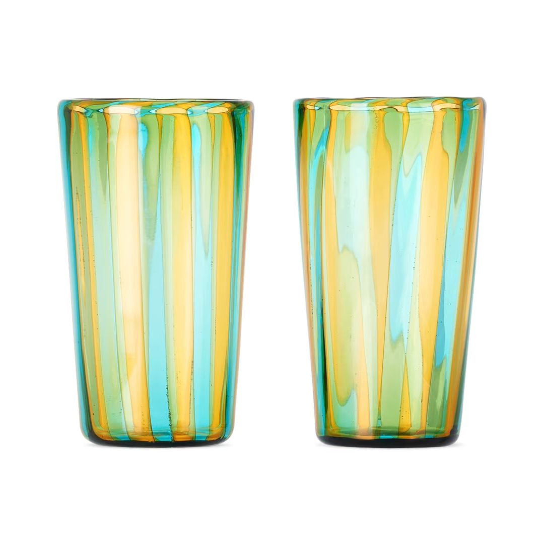 AKUA OBJECTS Small Augusta Glass Set in Blue & Yellow
