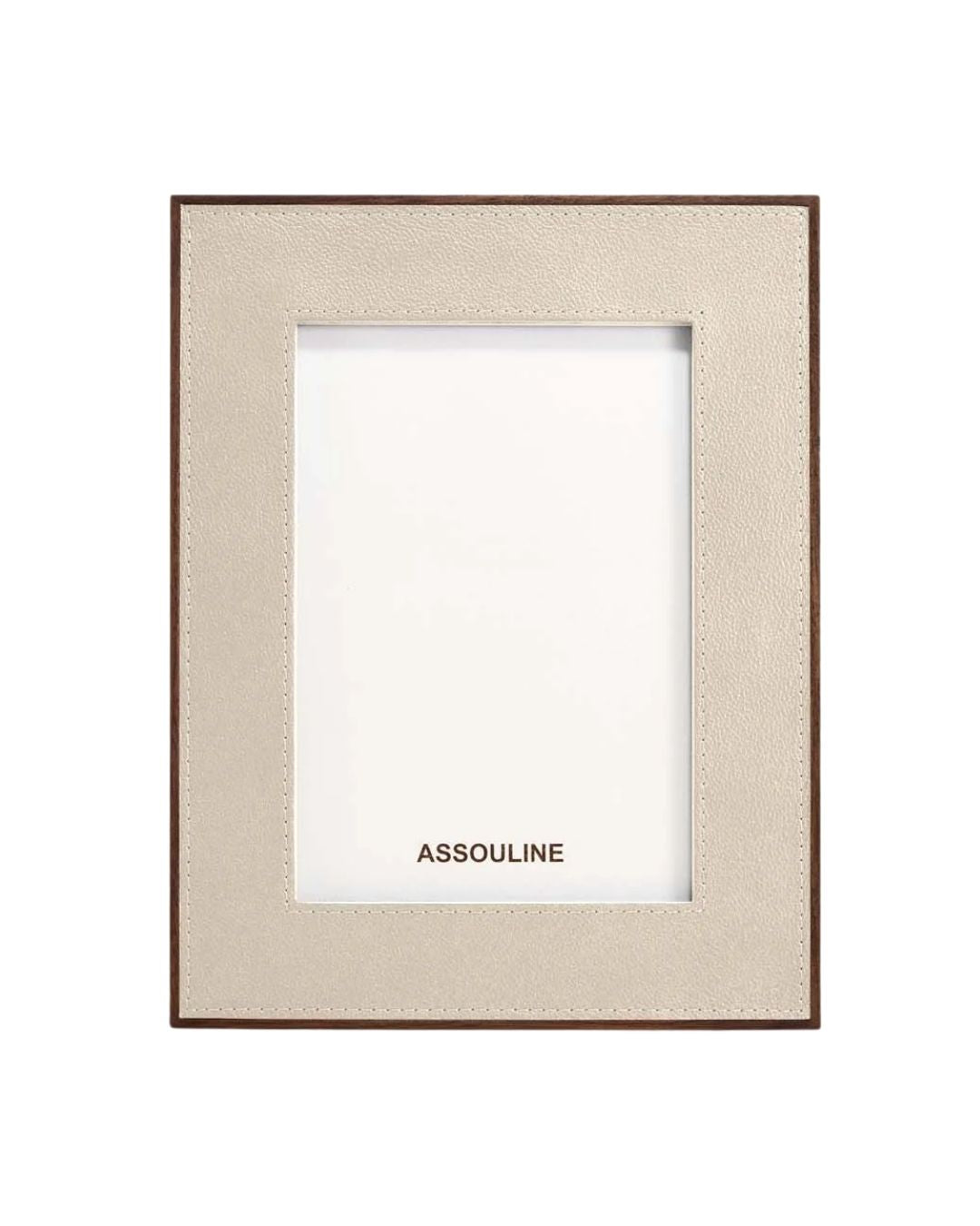 ASSOULINE Heritage photo frame in stone pebbled leather. Refined accent for desks, shelves, and curated interiors.