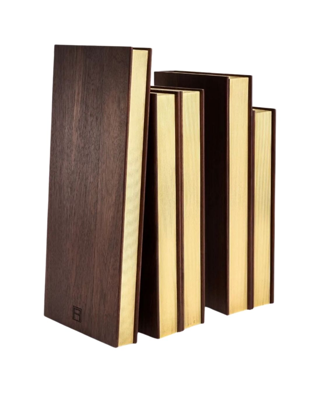 ASSOULINE library bookends in wood with brass inlay. Refined accents for shelves, desks, and curated interiors.
