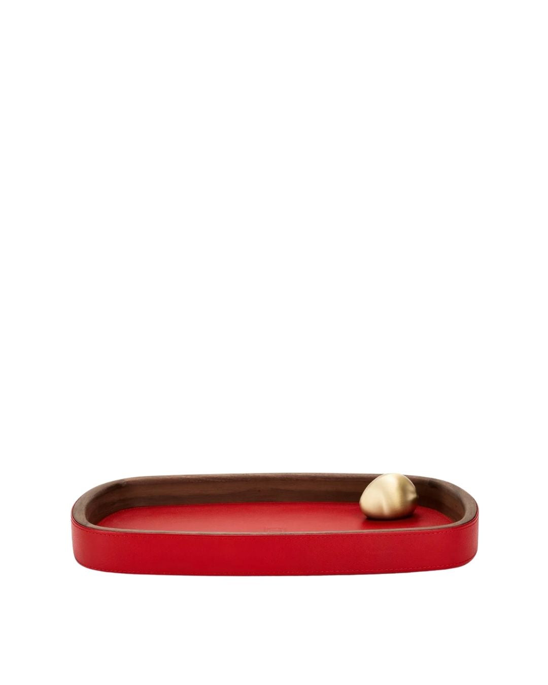 ASSOULINE pebble accessory tray in red pebbled leather. Refined organizer for desks, dressers, and curated interiors.