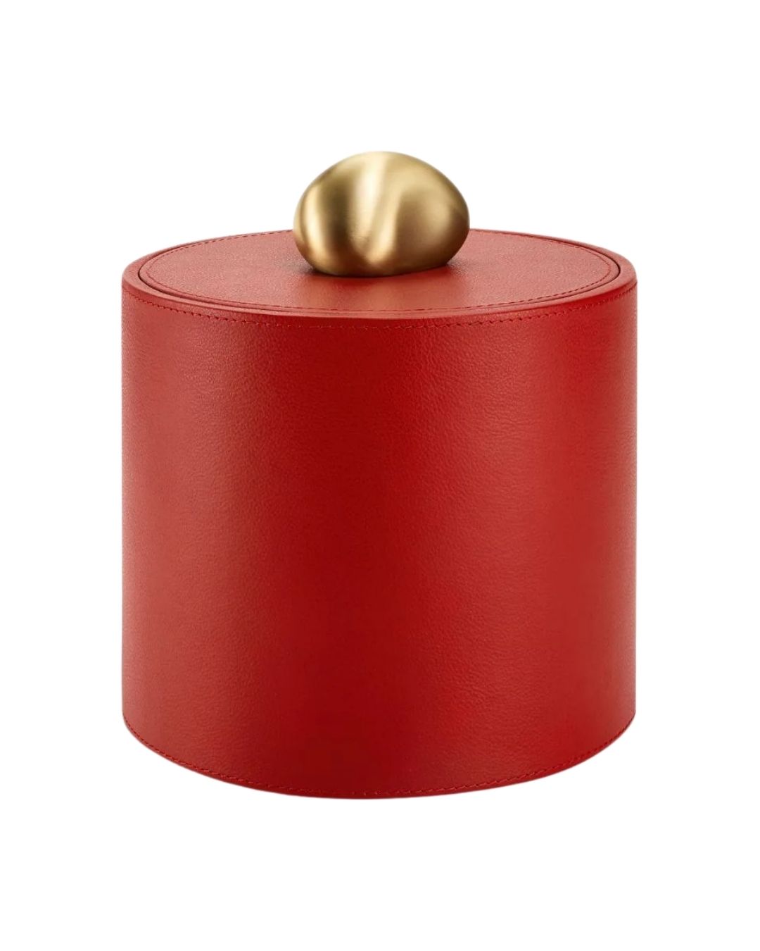 ASSOULINE pebble trinket box in red pebbled leather. Refined storage accent for desks, shelves, and curated interiors.