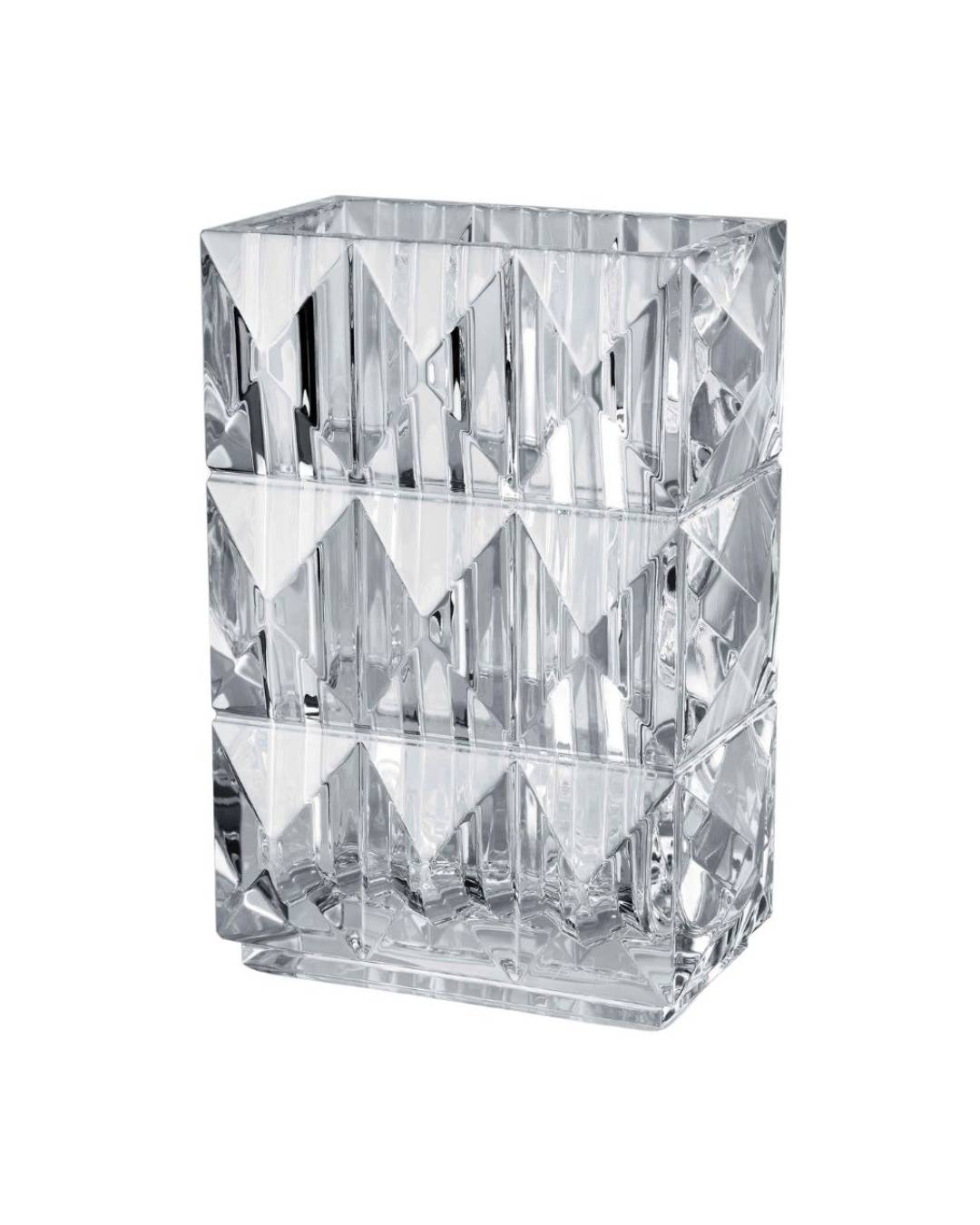 BACCARAT Louxor rectangular vase. Faceted crystal design inspired by Art Deco elegance and architectural geometry.