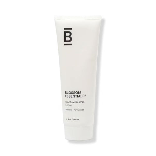 BLOSSOM ESSENTIALS Moisture Restore Body Lotion hydrates dry skin and helps support the moisture barrier.