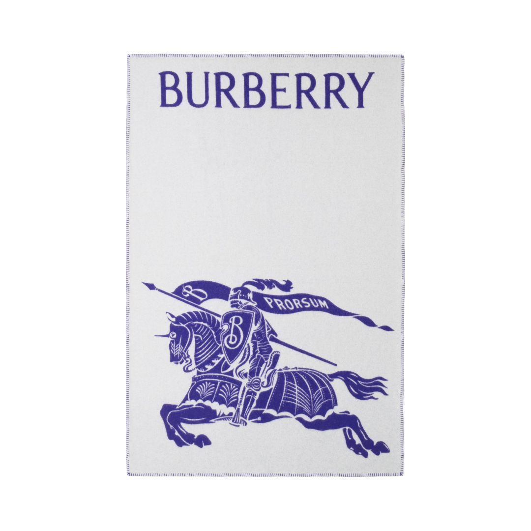 BURBERRY EKD Label Throw in Navy & White