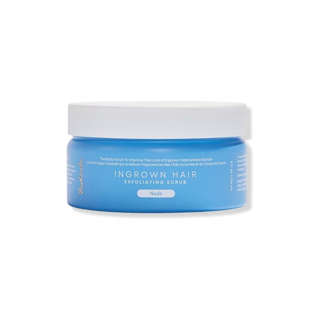 BUSHBALM Ingrown Hair Scrub exfoliates skin and helps reduce the appearance of ingrown hairs and bumps.