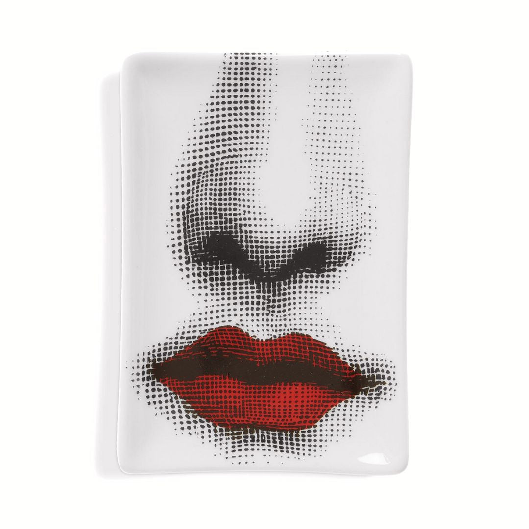 FORNASETTI Bocca Red Lips Rectangular Ashtray in White & Red