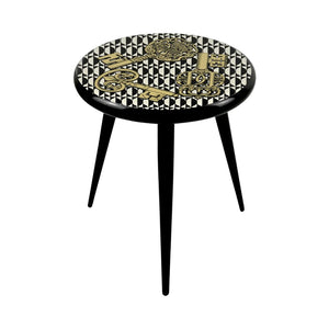 FORNASETTI Chiavi Oro e Losanghe Stool  in Black, Gold & White