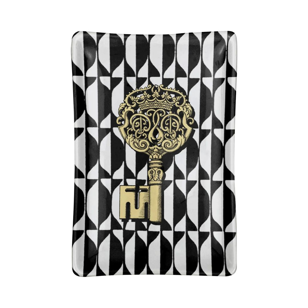 FORNASETTI Chiavi Rectangular Ashtray in Gold & Losanghe