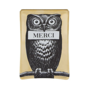 FORNASETTI Civetta Rectangular Ashtray in Gold, Black & White