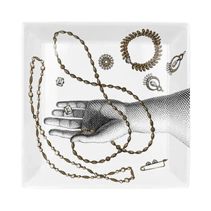 FORNASETTI Gioielli Square Tray in White & Gold