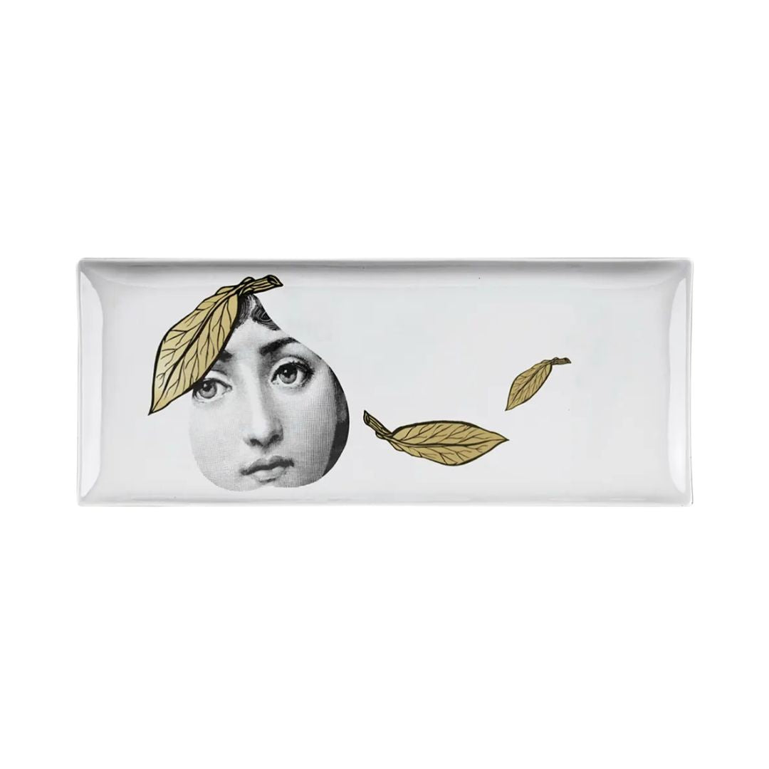 FORNASETTI Lina Cavalieri Rectangular Ashtray in White & Gold