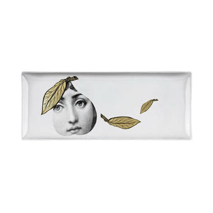 FORNASETTI Lina Cavalieri Rectangular Ashtray in White & Gold