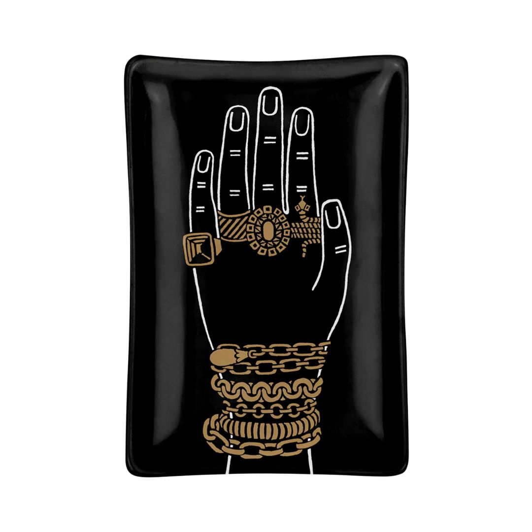 FORNASETTI Mano Rectangular Ashtray in Black & Gold