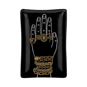 FORNASETTI Mano Rectangular Ashtray in Black & Gold