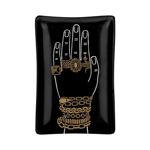 FORNASETTI Mano Rectangular Ashtray in Black & Gold