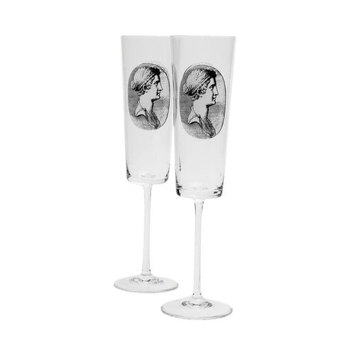 FORNASETTI Set of 2 Glass Flutes