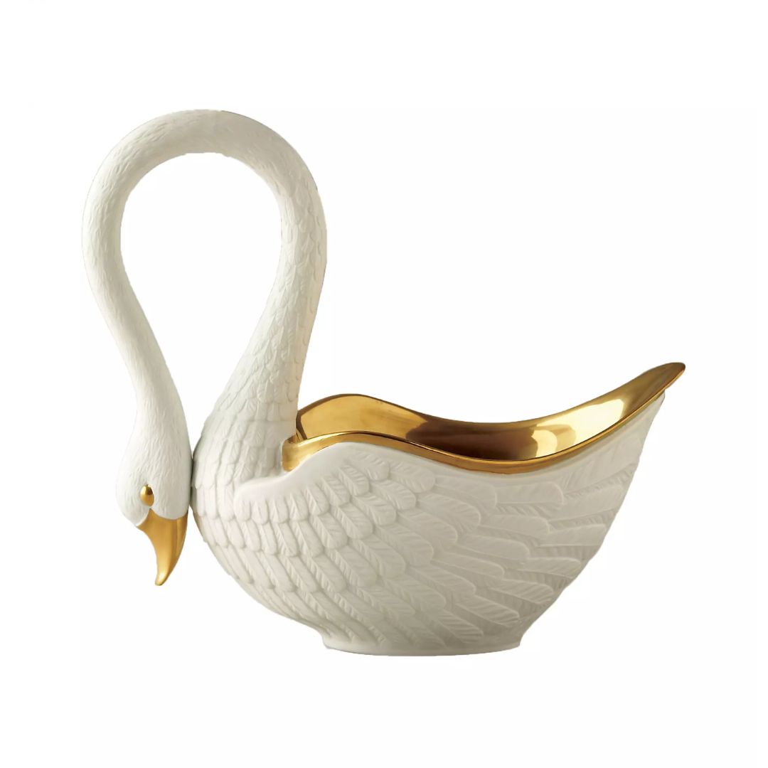 L'OBJET White Porcelain Serving Bowl Swan in White