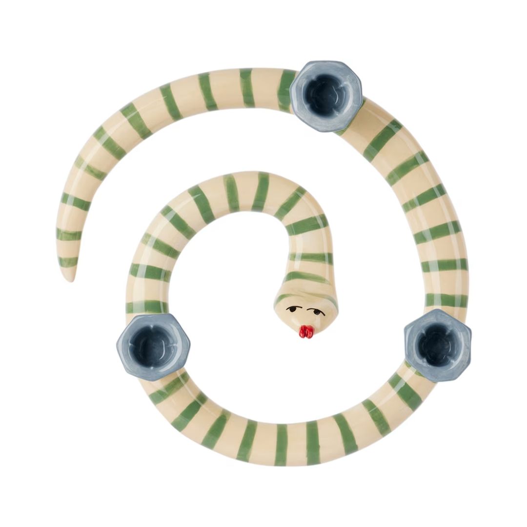 LAETITIA ROUGET Sneaky Stripes Candle Holder in Khaki & Blue