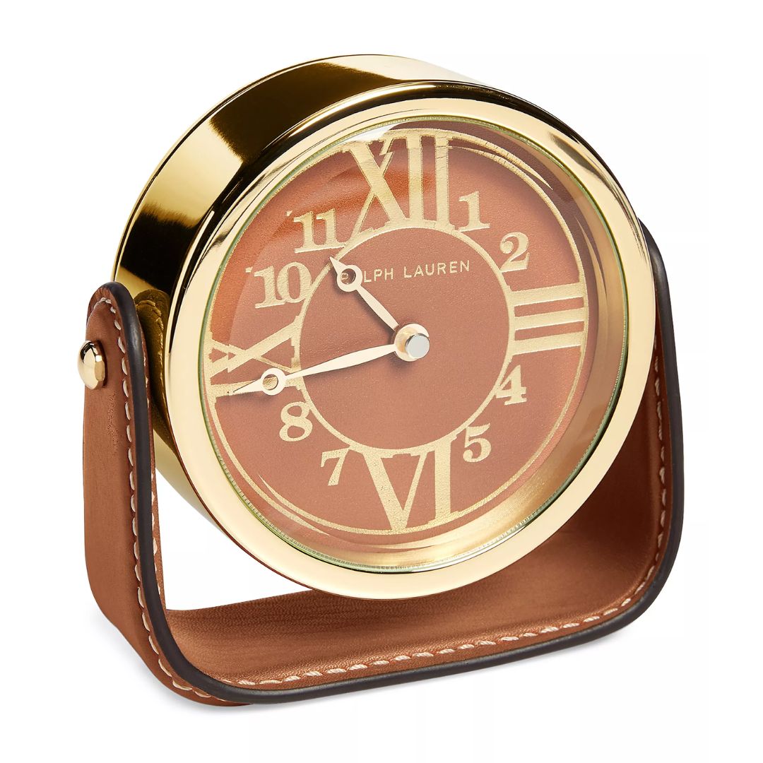 RALPH LAUREN Brennan Brown Leather Saddle Clock