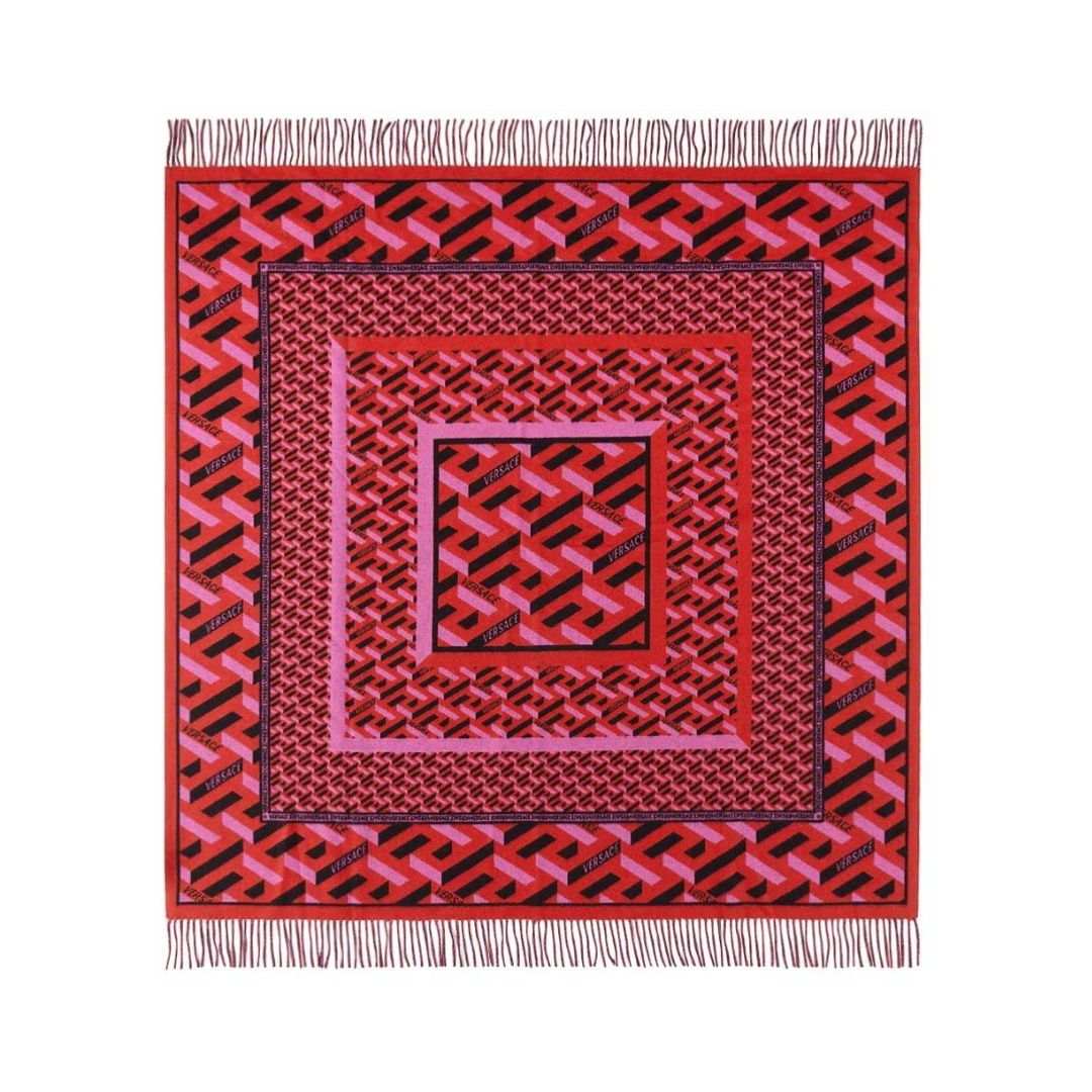 VERSACE Greca Signature Throw in Red & Pink