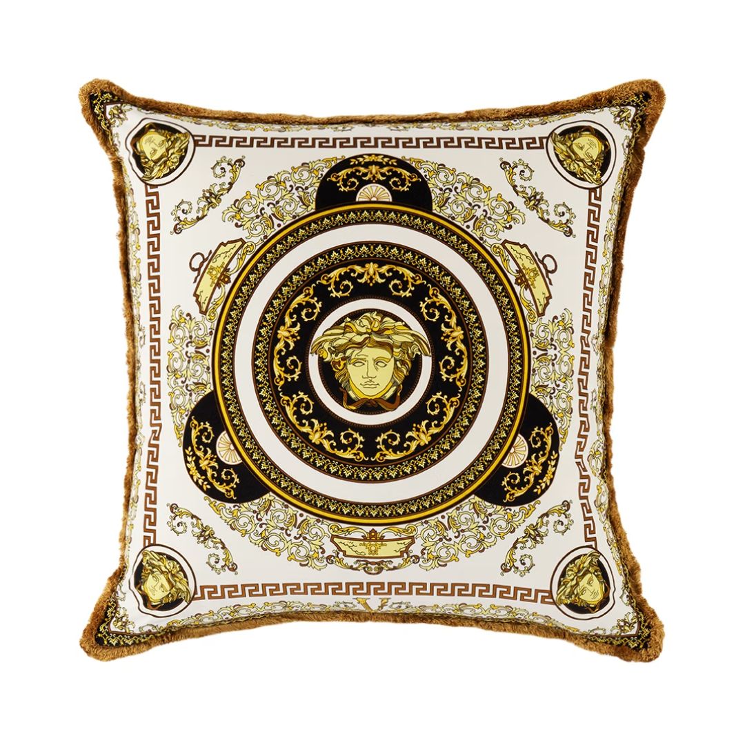 VERSACE Medusa Gala Double-Face Cushion in White & Gold
