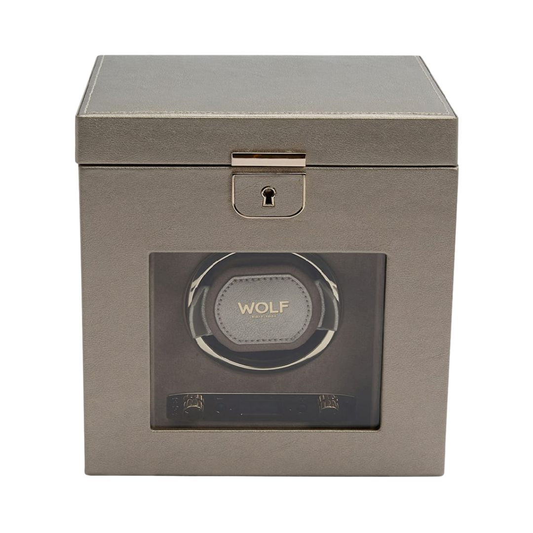 WOLF Palermo Single Watch Winder with Storage in Pewter