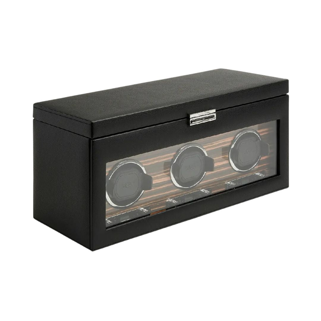 WOLF Roadster Triple Watch Winder with Storage in Black
